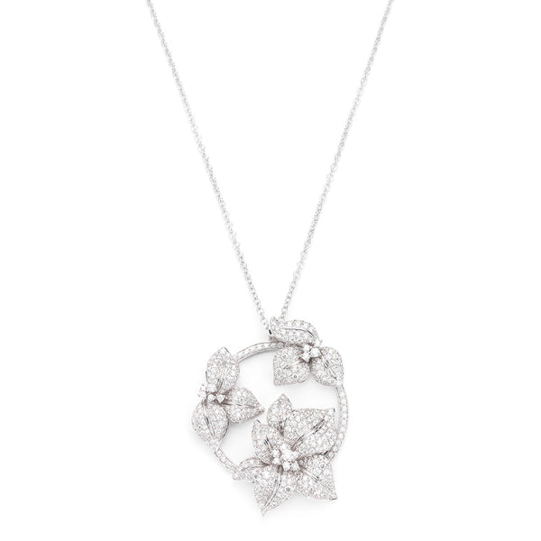 Fleur de Lis triple white diamond and white gold pendant from NOA fine jewellery