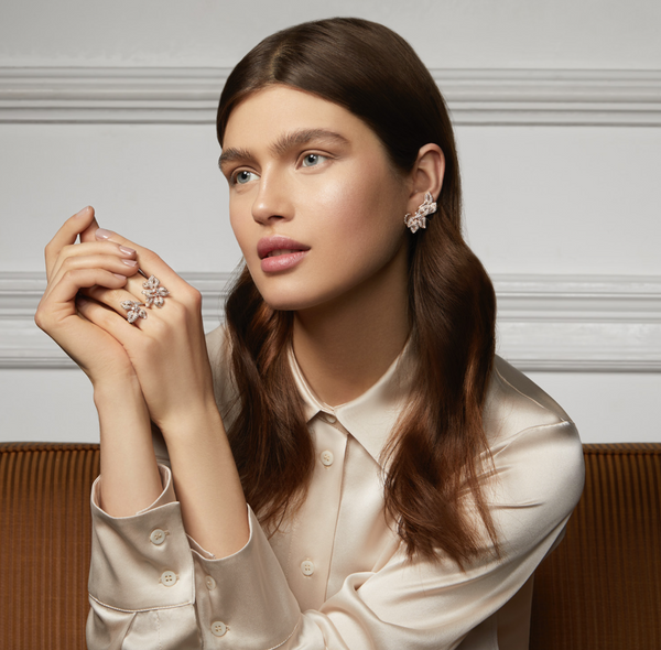 Fleur De Lis Ring White or rose gold and diamond double ring Fleur