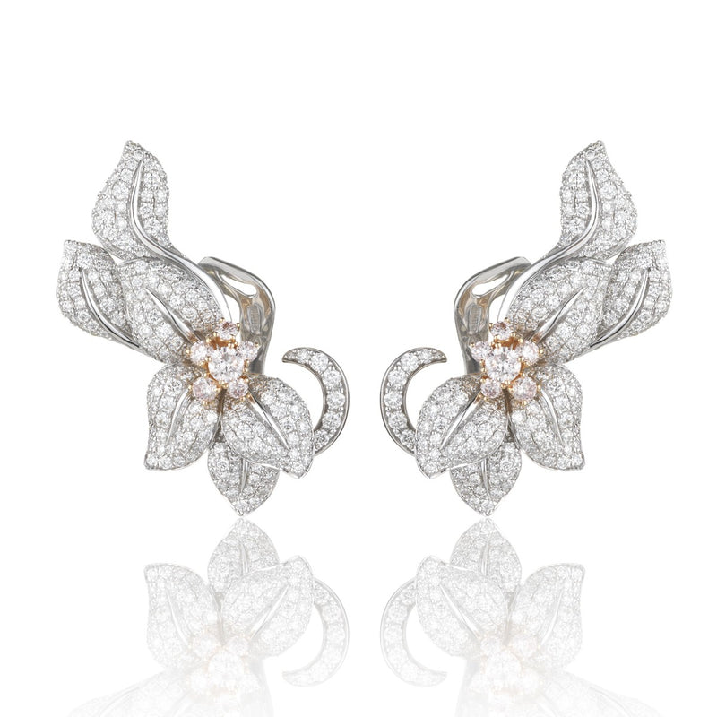Fleur De Lis Earrings Blush with white and pink diamonds 