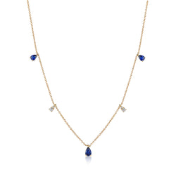 Pear Drop Diamond and Sapphire Necklace, Yellow Gold