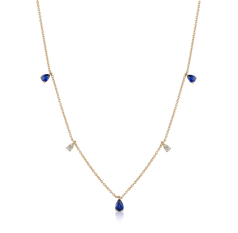 Pear Drop Diamond and Sapphire Necklace, Yellow Gold
