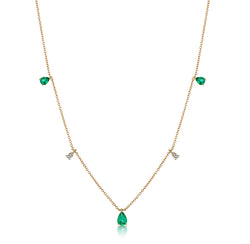 Pear Drop Diamond and Emerald Necklace, Yellow Gold