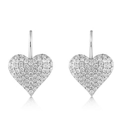 Diamond Heart Earrings, White Gold