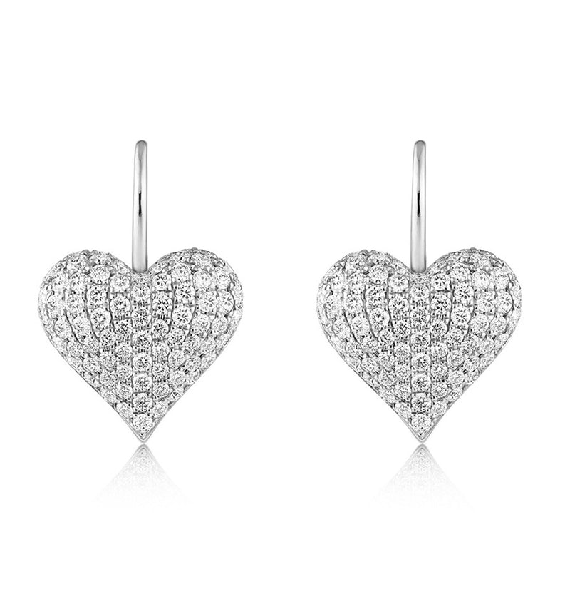 Diamond Heart Earrings, White Gold