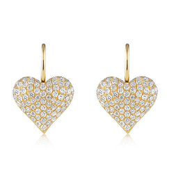 Diamond Heart Earrings, Yellow Gold