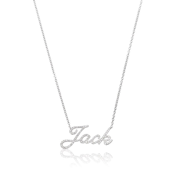 personalised diamond name necklace in white gold