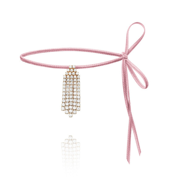 Diamond Ray white diamond choker on pink velvet