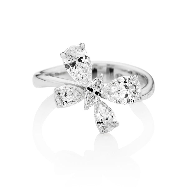 Farfalla Diamond Ring | Diamond butterfly ring in 18 karat white gold ...