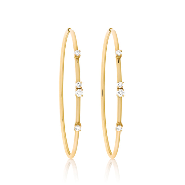 d'Oro Diamond Drop Hoops in Yellow Gold