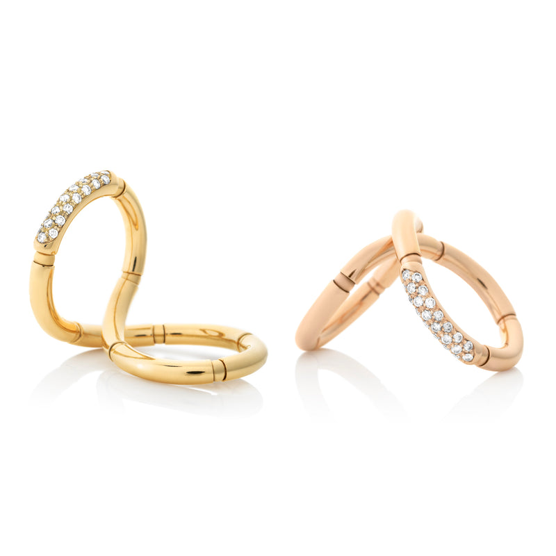d'Oro flexible gold technology diamond twist rings from NOA