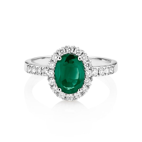NOA Emerald and Diamond Cluster Ring on 18kt white gold