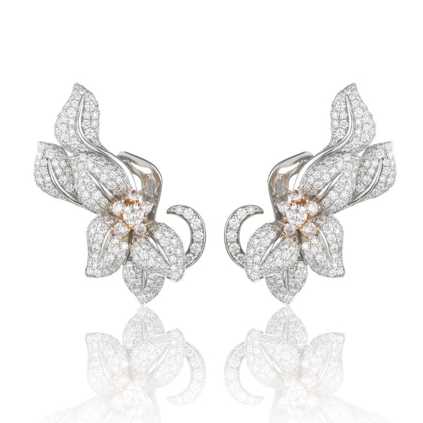Fleur De Lis Earrings Blush with white and pink diamonds 