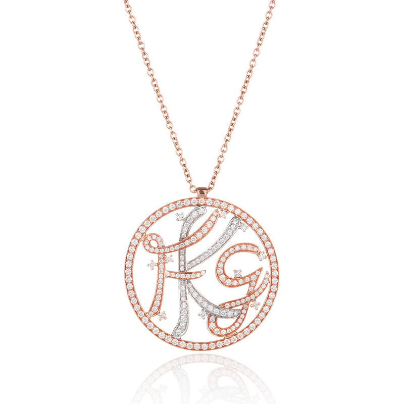 Personalised Diamond Initials Pendant from NOA fine jewellery in 18 karat rose and white gold