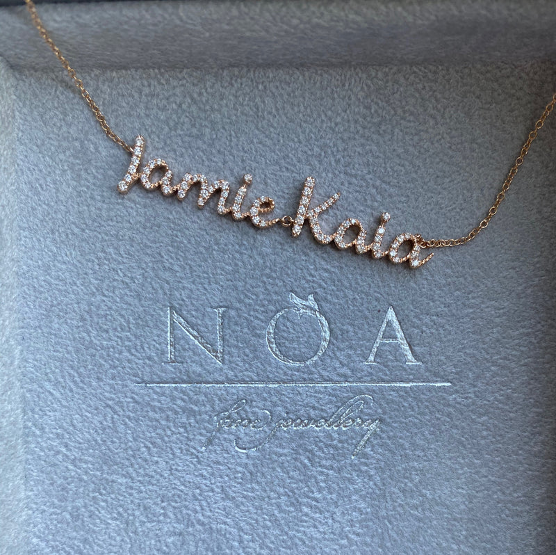 have two names set in diamonds on your personalised name necklace