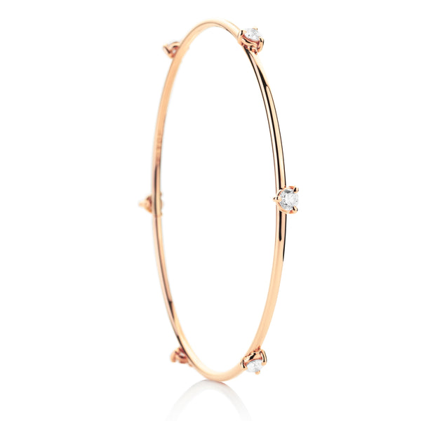 d'Oro 18 karat rose gold diamond drop bangle with flexible gold technology