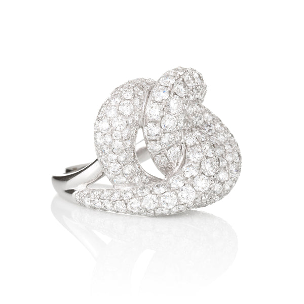 Nodo white diamond and white gold twist ring