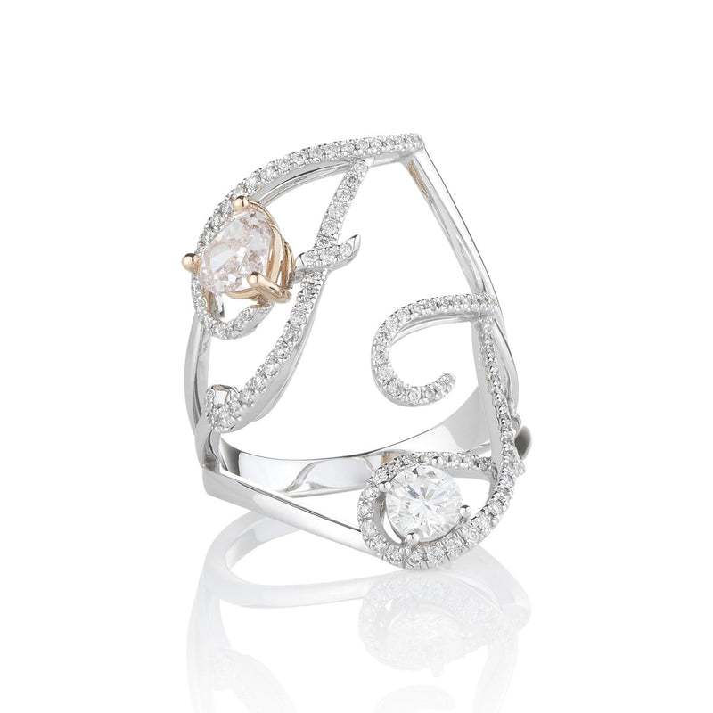 Personalised diamond initial Toi et Moi Ring from NOA fine jewellery