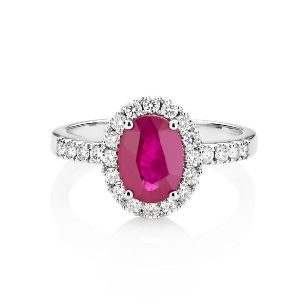 NOA Ruby and Diamond Cluster Ring on 18kt white gold