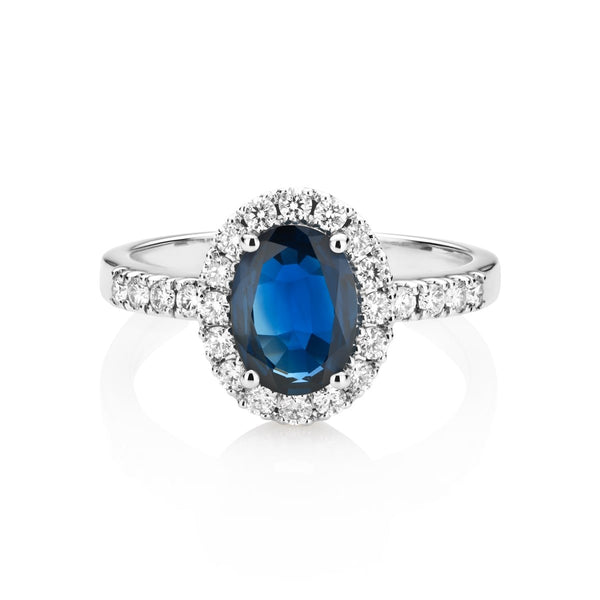 NOA Blue Sapphire and Diamond Cluster Ring on 18kt white gold